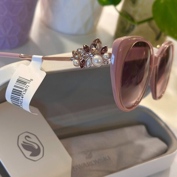 NEW! NWT! Swarovski Pink Embellished Sunglasses Cat Eye Women 55MM - Picture 3 of 8